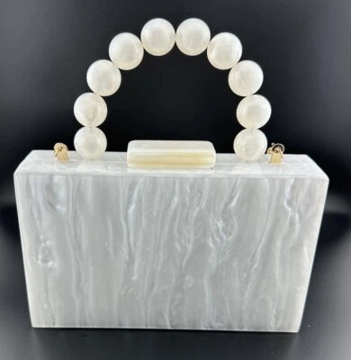 Mujeres Bolso sin asas Acrílico Caja Cuentas Perla Mango Playa Fiesta Bolso de mano Noche Cartera Foto 1 de 4