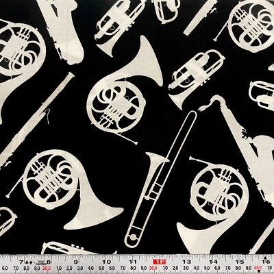 All That Jazz Music Instruments Robert Kaufman Cotton Fabric Remnant 9" x 43" - Image 1 of 2
