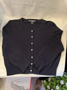 Karl Lagerfeld Cardigan Womens Large Black Sweater Long Sleeve - Picture 1 of 4