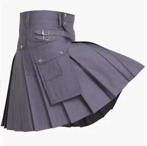 Scottish Utility Gris Algodón Kilt Desmalezado Táctico Bolsillo Kilt Talla 28" A 52" - Imagen 1 de 3