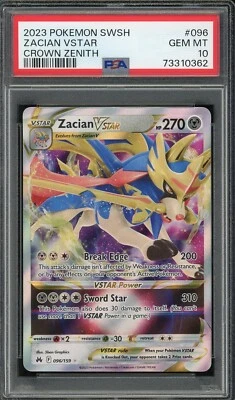 2023 PSA 10 Pokemon SWSH Crown Zenith Zacian Vstar 096/159 Card Gem Mint - Image 1 of 2