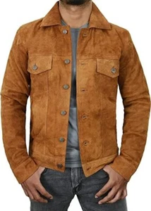 Giacca vintage western pelle scamosciata denim cafe racer biker uomo camionista - Foto 1 di 7