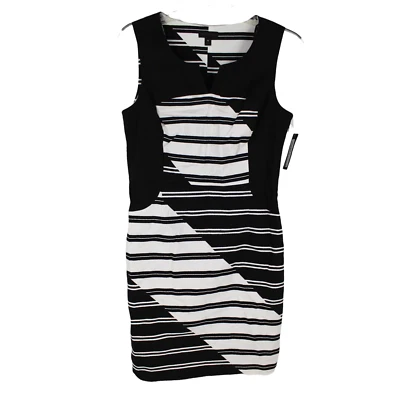 Worthington черный белый в полоску без рукавов круглый вырез платье размер 12 - Изображение 1 из 4