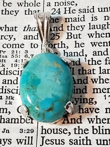 NATURAL 6.5CT 16X12MM TURQUOISE PENDANT SET IN STERLING SILVER - Picture 1 of 12