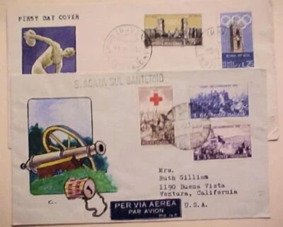 ITALY FDC  HAND PAINTED 1960 RED CROSS,1959 OLYMPICS - Image 1 of 2