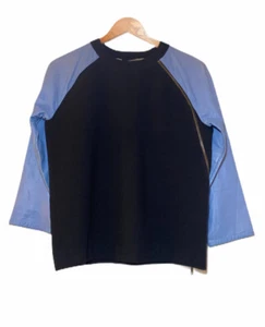 Reed Krakoff Womans Leather Sleeves Black Top Shirt Made in Italy Size S -J- - Picture 1 of 6