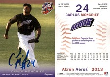 Carlos Moncrief Signed 2013 Grandstand Akron Aeros #NNO Card Auto AU