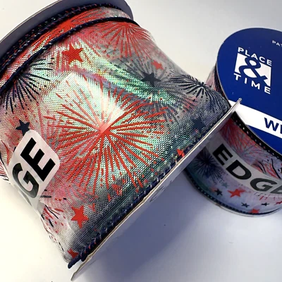 Patriotic Wired Edge Ribbon 2.5" - Iridescent Fireworks 4th of July - Lot of 2 - Image 1 of 3