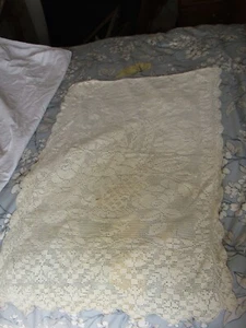 SWEET ANTIQUE FRENCH HAND CROCHET COTTON CURTAIN BASKET FLOWERS 2nd - Picture 1 of 8