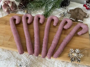 6 Primitive Christmas Candy Canes - Red Homespun - Ornies, Tucks, Bowl fillers - Picture 1 of 2