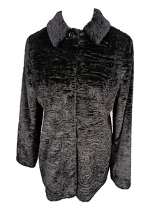 Fourteen Zero Wms Sz M Black Faux Fur Med Weight Coat SH2 - Picture 1 of 12
