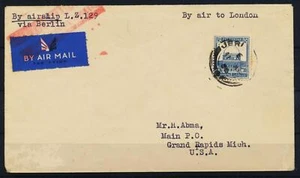 PALÄSTINA Israel über ENGLAND USA 1936 ZEPPELIN gekreuzter Luftpostbrief JERUSALEM - Bild 1 von 2