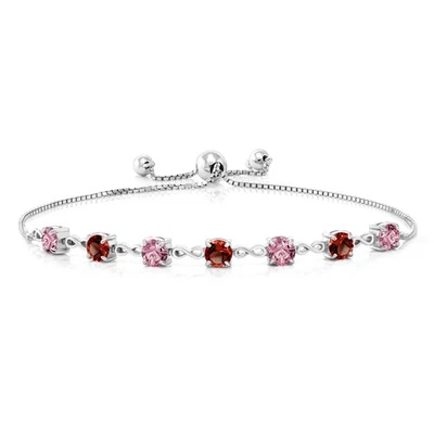 Brazalete de plata de ley 925 granate rojo diamante cultivado en laboratorio rosa redondo de 2,94 quilates Foto 1 de 4