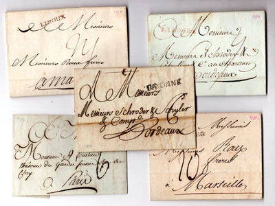 FRANCE 1870-1879 FIVE STAMPLESS FOLDED LETTERS TO BORDEAUX, MARSEILLE & PARIS - Image 1 of 4