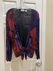 Chicos Travelers women Gorgeous Black purple floral Open Front Cardigan Sz 3 - Picture 1 of 3
