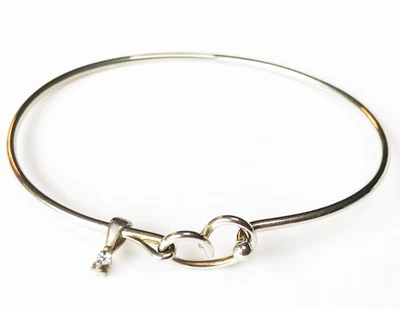 Heart Hook Charm Bangle Bracelet Sterling Silver with Diamond Charm EUC - Image 1 of 3