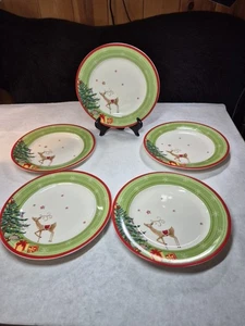 Spode Christmas Jubilee Salad Plate 8" Reindeer & Tree Lot of 5 Green Red White - Picture 1 of 9