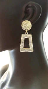 Pendientes Trapezoidales de 2,75" de Largo con Clip para Fiesta de Noche Cristales Incoloros Transparentes - Imagen 1 de 3