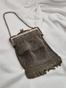 Vintage/Antique Painted Enamel Chain Mail Mesh Evening Bag/Purse 1920s Edwardian - Picture 1 of 17