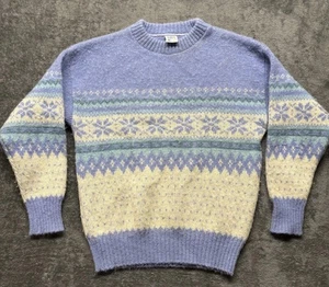 Suéter Vintage Tejido Hielo Mujer Grande Azul Blanco 100% Lana Islandesa Esquí Nórdico - Imagen 1 de 10