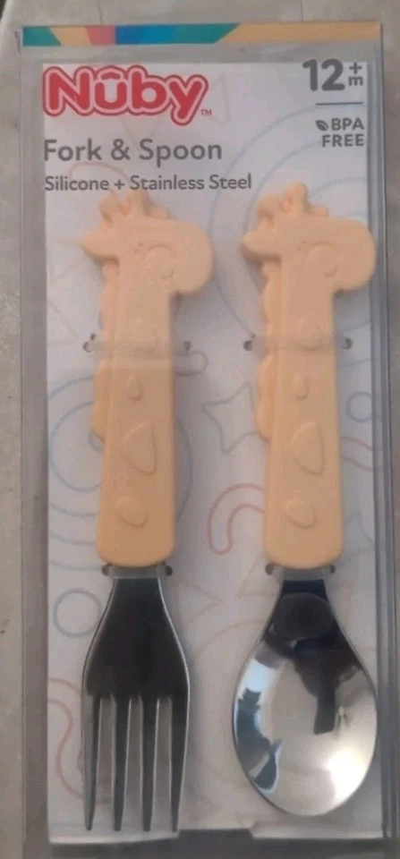 Nuby Animal Friends Silicone & Stainless Steel Utensils -Playful & Fun - Image 1 of 1