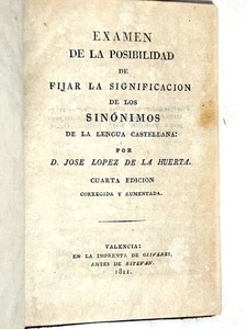 ALTES BUCH MÖGLICHKEIT, BEDEUTUNG FESTZULEGEN SYNONYME CASTELLANA 1821 - Bild 1 von 2