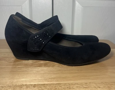 Zapatos de tacón alto con cuña de cuero gamuza negro GABOR talla 8,5 Mary Jane Foto 1 de 4