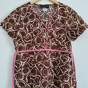 Baby Phat Multicolored Scrub Top Brown/pink Size M 2 pocket. - Picture 1 of 7
