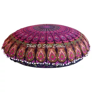 Almohada redonda púrpura para perro 32 en pavo real mandala piso fundas de al... - Imagen 1 de 5