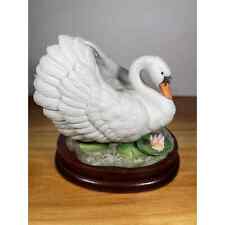 Vintage Andrea by Sadek Ceramic “Mute Swan” Nesting Figurine With Wood Base