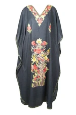 Women's Maxi Kaftan Beach Cover Up Floral Embroidery Lounger Caftan Dress 3XL