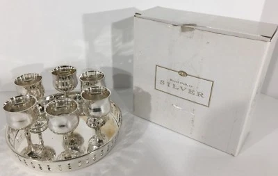 Vintage 1998 Set-Six Cordials & Tray Made India Federated Department Store IOB - Image 1 of 4