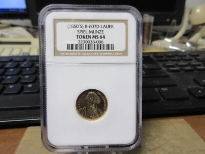 (1850's) B-607D George Washington "Spiel Munze" de Lauer NGC MS 64 Ver Fotos Foto 1 de 4