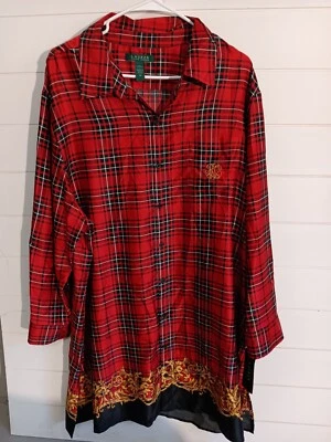 Lauren Ralph Lauren Womens Plus Size Red Plaid Long Sleeve Sleepshirt Size 1X - Image 1 of 4