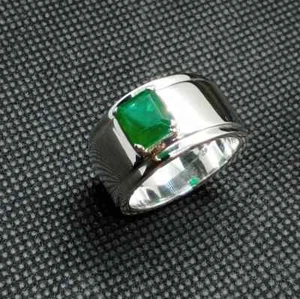 Men Emerald Ring,925 Solid Sterling Silver, Lab Created Ring. - Picture 1 of 4