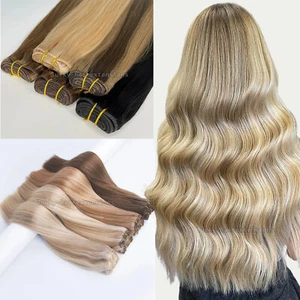 Extensios per capelli cuciti in trama doppia trama trama Remy capelli umani europei dritti - Foto 1 di 67