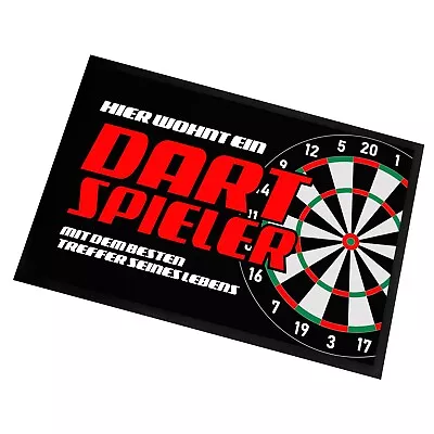 Fußmatte mit Spruch | Hier wohnt ein Dartspieler | 60x40cm | Schmutzfangmatte - Bild 1 von 4