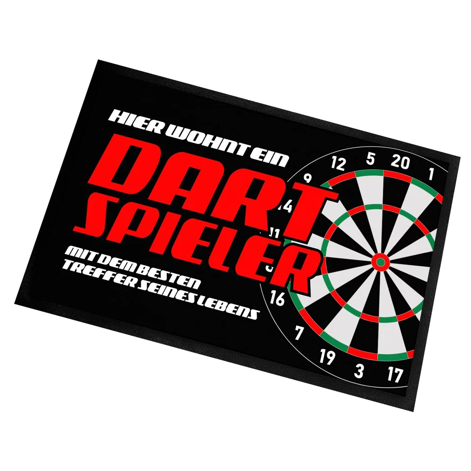 Fußmatte mit Spruch | Hier wohnt ein Dartspieler | 60x40cm | Schmutzfangmatte - Bild 1 von 4
