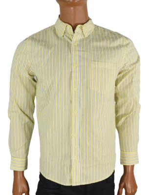 Camisa de algodón para hombre nueva S a rayas amarillas Mayfair manga larga con botones Foto 1 de 4