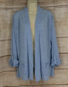 Drapers & Damons Womens Sz XL Roll Tab Sleeve Linen Duster Cardigan Heather Blue - Picture 1 of 6