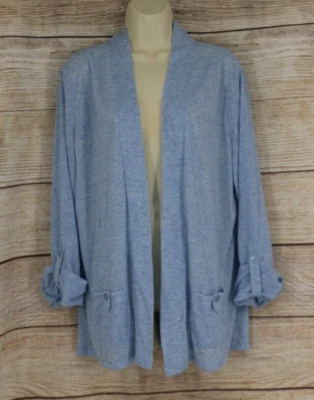 Драпировки и дамоны женщин Sz XL рулон вкладка рукав льняной пыли кардиган вересковый синий - Изображение 1 из 4