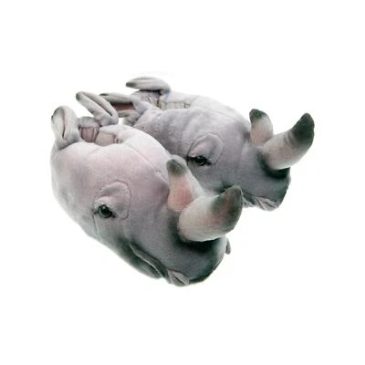 Nashorn Tier Hausschuhe Pantoffel Schlappen Kuscheltier Plüsch Herren Damen - Bild 1 von 2
