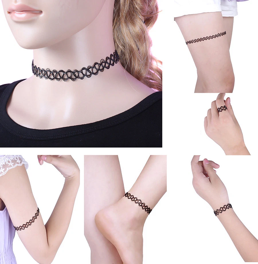 Damen Tattoo Halskette Stretch Halskette Armband Ring Fußkett Retro Henna für Frauen - Bild 1 von 1