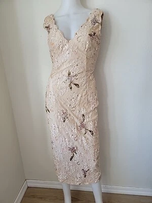 Nuevo Vestido Vaina Mandalay Lentejuelas Sin Mangas Desnudo Encaje Talla 6 Midi Foto 1 de 4