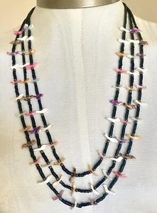 Zuni Multi Color MOP Shell 3 Strand Fetish Necklace Sterling Cones & Spacers - Picture 1 of 6