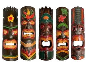 Hawaiian Tiki Mask Wall Hanging - Multicoloured - Hand Carved Albesia Wood Decor - Picture 1 of 7
