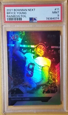 2021 Bowman Next Bryce Young Rainbow Foil PSA 9 21/21 - Image 1 of 3