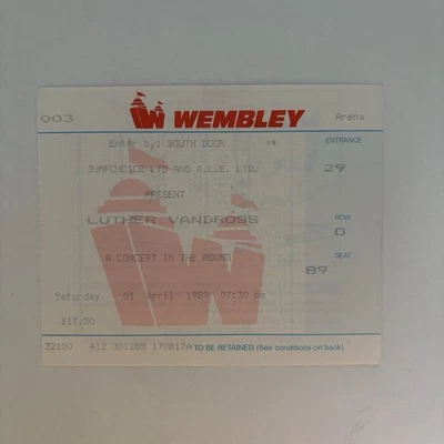 Luther Vandross - Wembley - Original concert ticket stub 1989 - Image 1 of 2