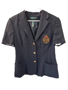 Vintage Ralph Lauren 14 Navy Wool Blazer Crest Gold Buttons - Picture 1 of 7