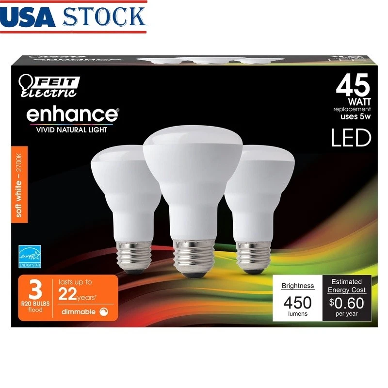 Dimmable R20 LED Light Bulb 45W Equivalent Soft White Energy Efficient 3 Pack US - Image 1 of 4
